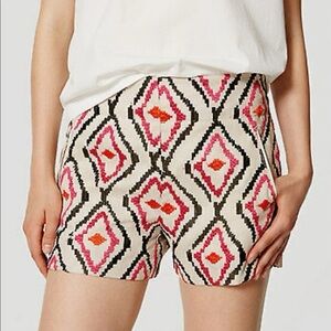 LOFT High Waist Geometric Patterned Shorts - Pink and Orange